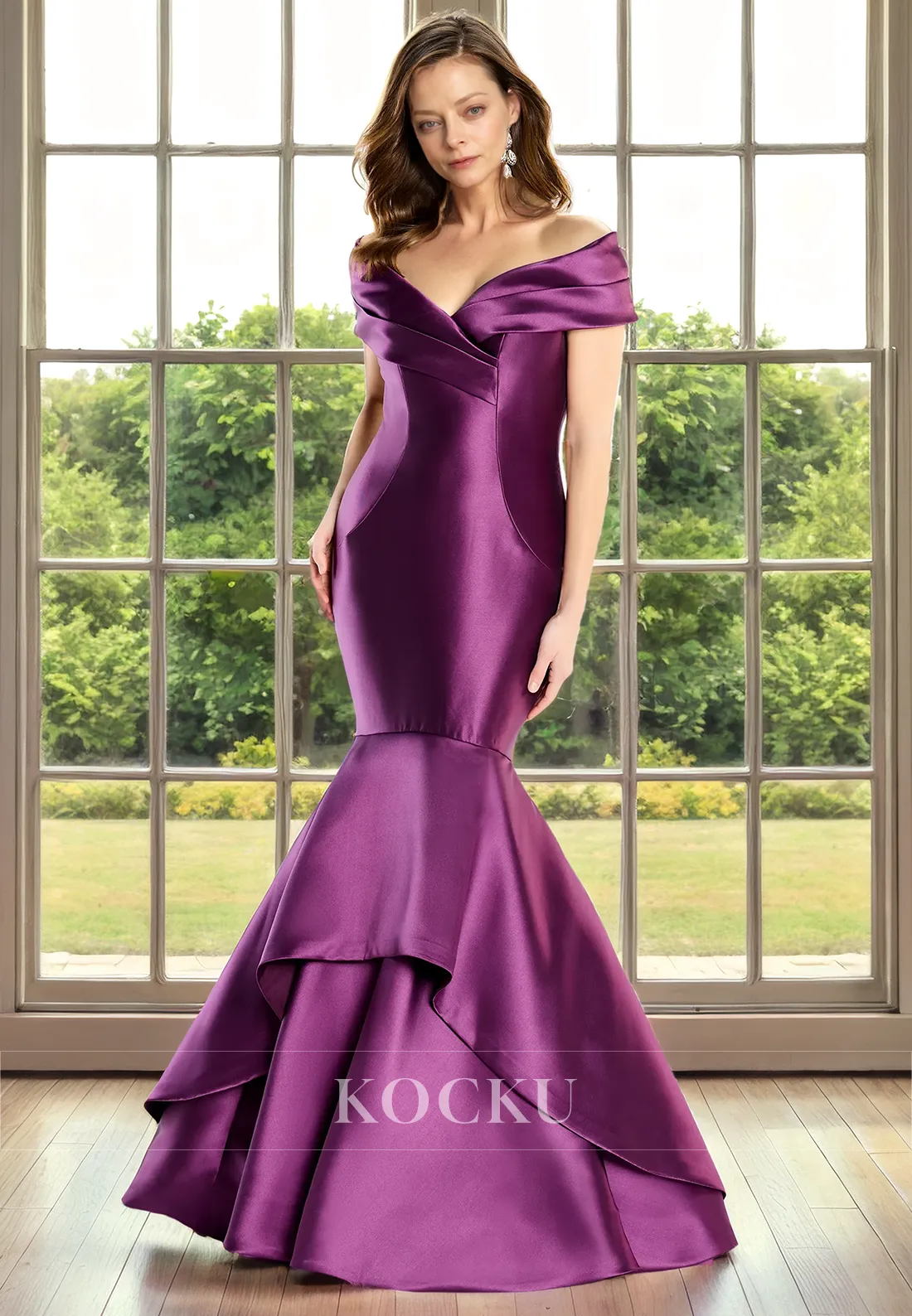 Gorgeous & Charming Off-Shoulder Mermaid Satin Cocktail Mother of the Bride Dress