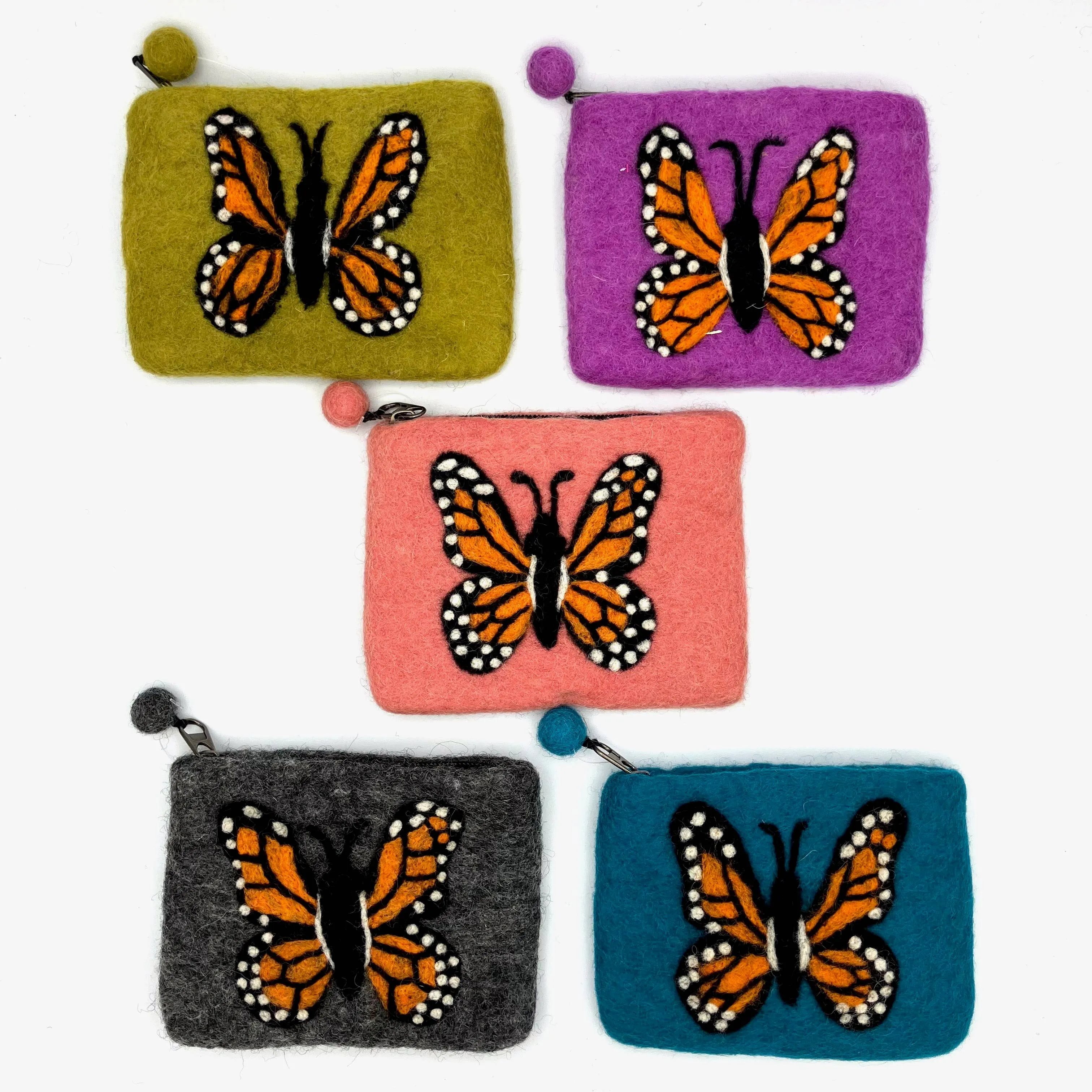 Monarch Butterfly Felt Coin Purse: Blue