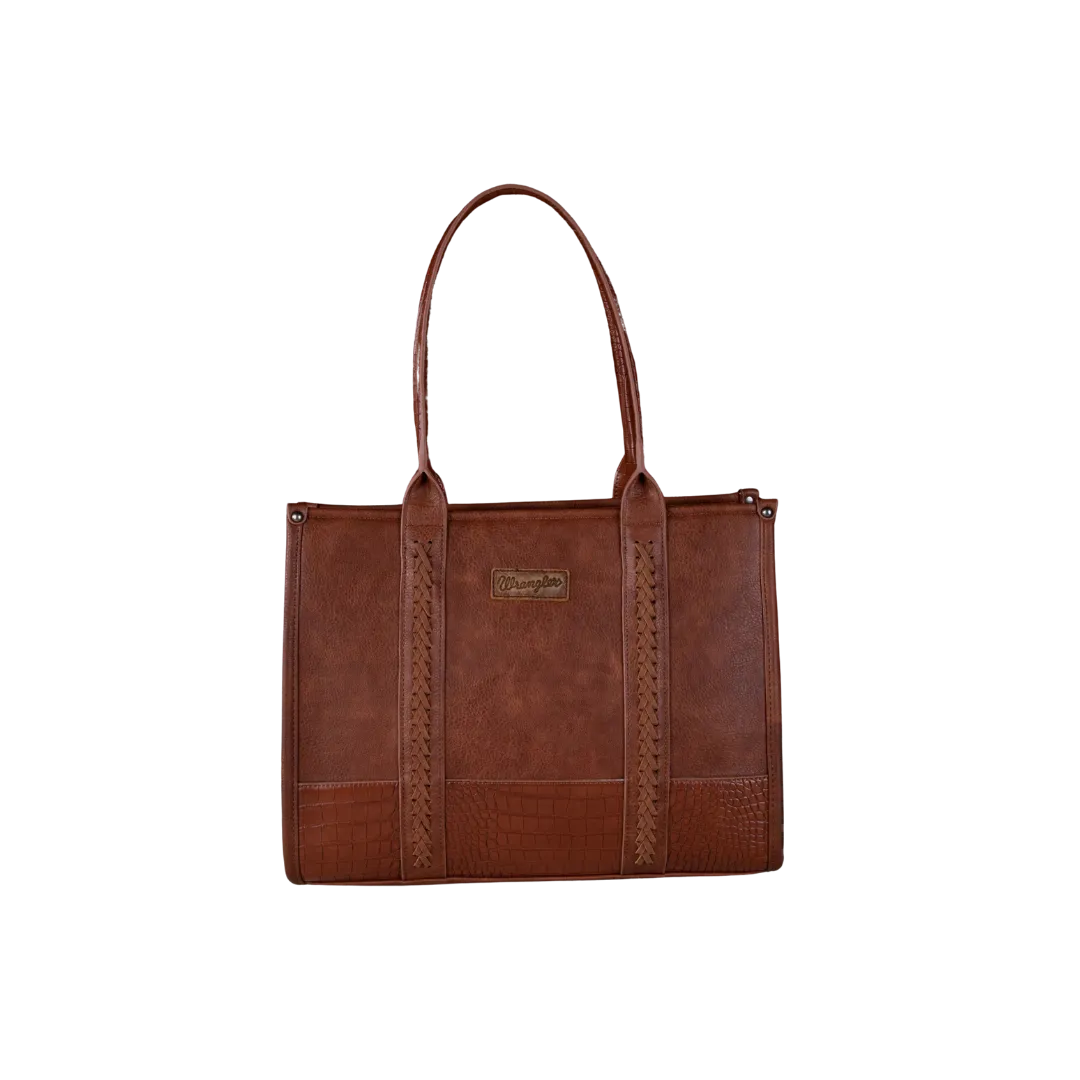 Montana West Women's Wrangler Croc Print Concealed Carry Wide Cognac Tote