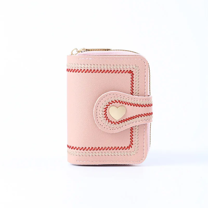 New Trendy Ladies Fashion Wallet Women Cute Small Short Coin Organ Card Bag Embroidered Ladies Leather Wallets
