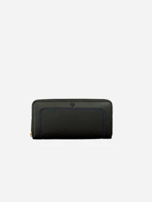 Wilton Vegan Leather Zipped Purse Wallet | Black & Cobalt Blue