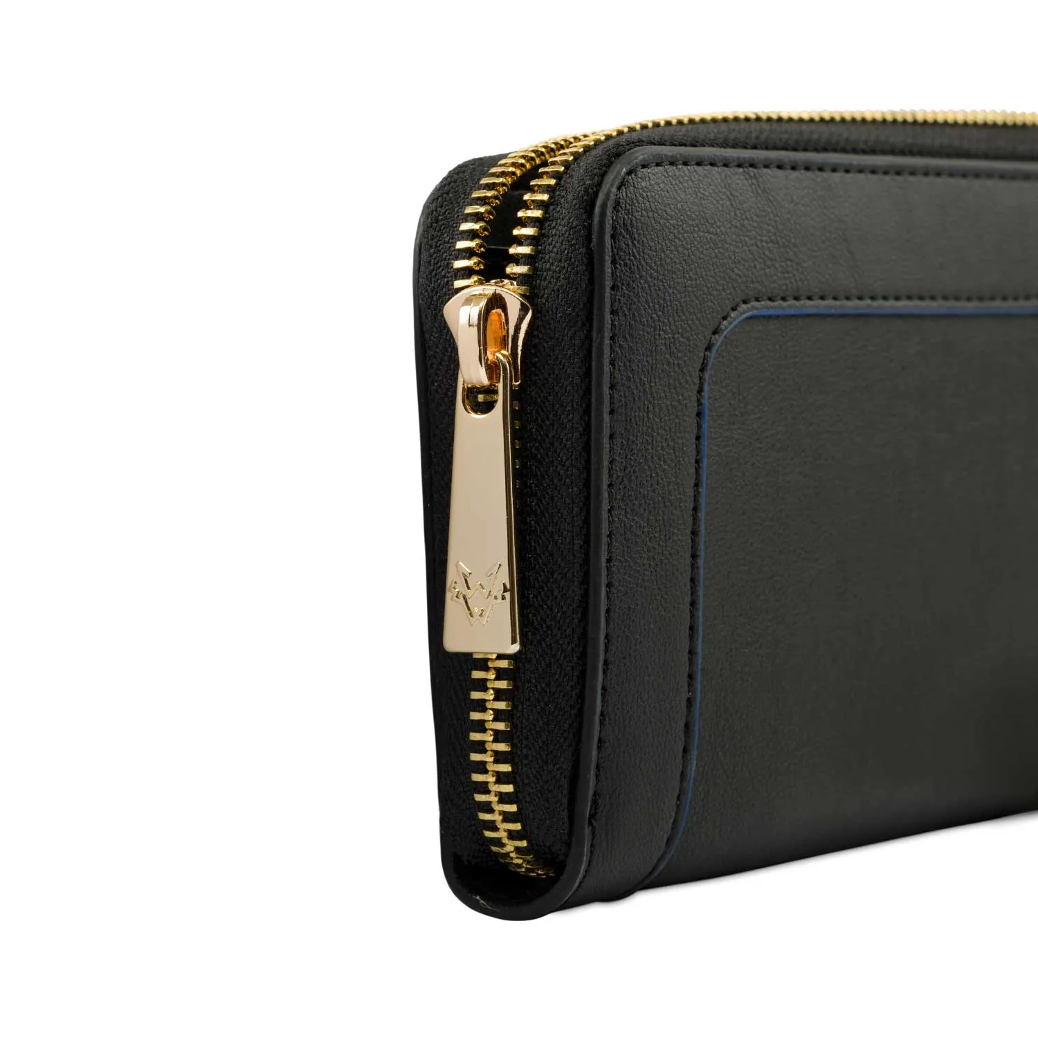 Wilton Vegan Leather Zipped Purse Wallet | Black & Cobalt Blue